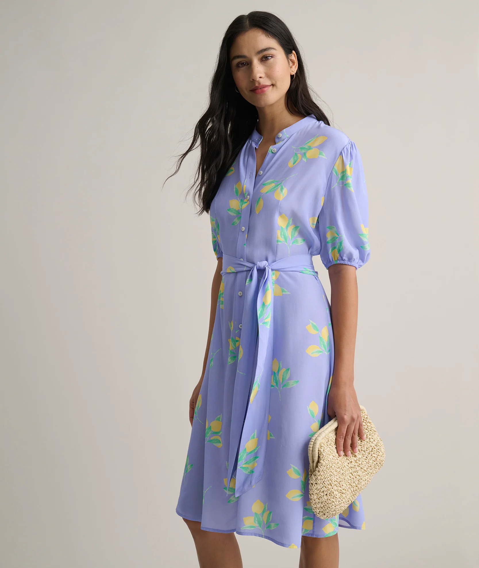 Short-Sleeve Lemon Print Midi Alix Dress - Image 3