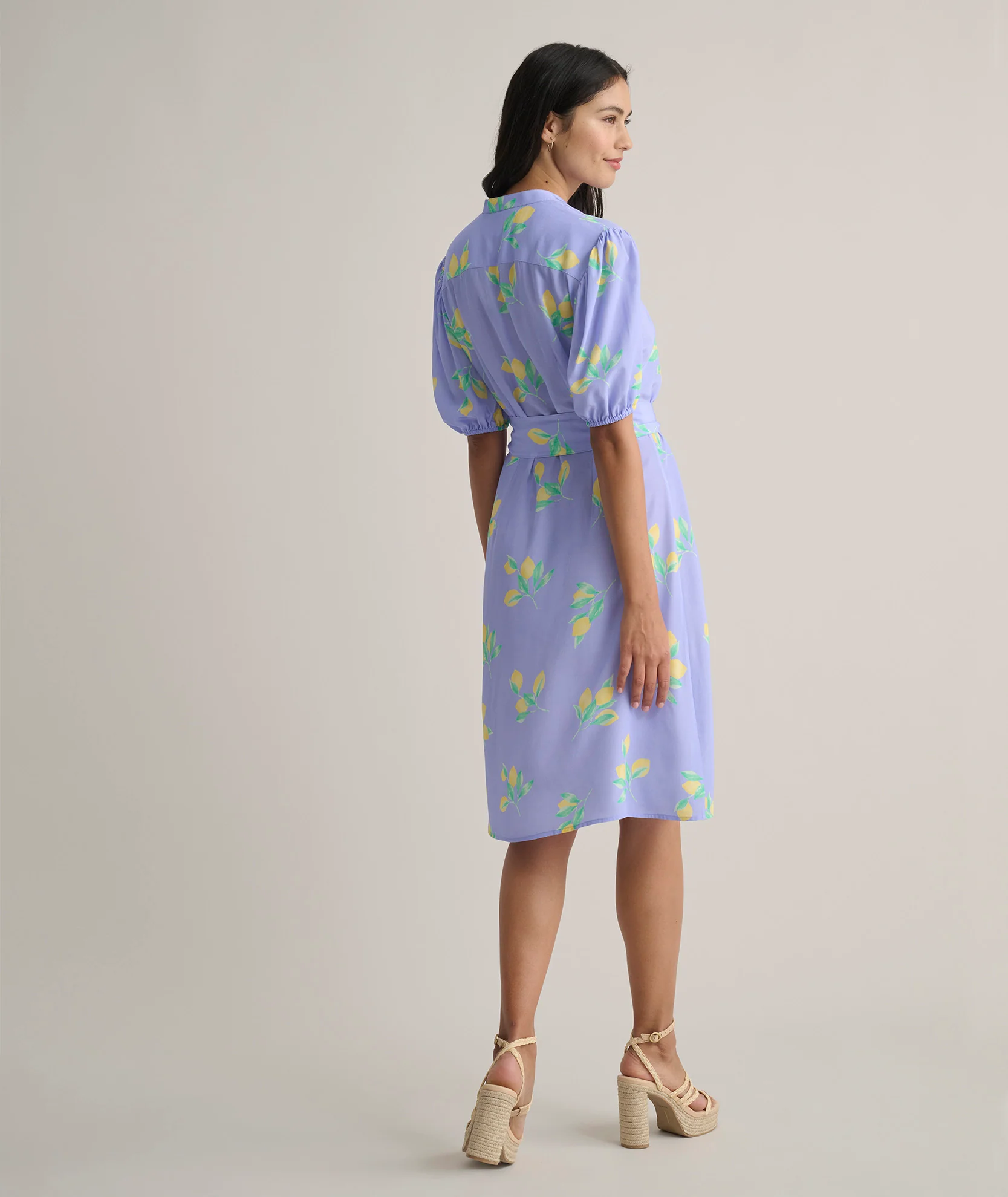 Short-Sleeve Lemon Print Midi Alix Dress - Image 4