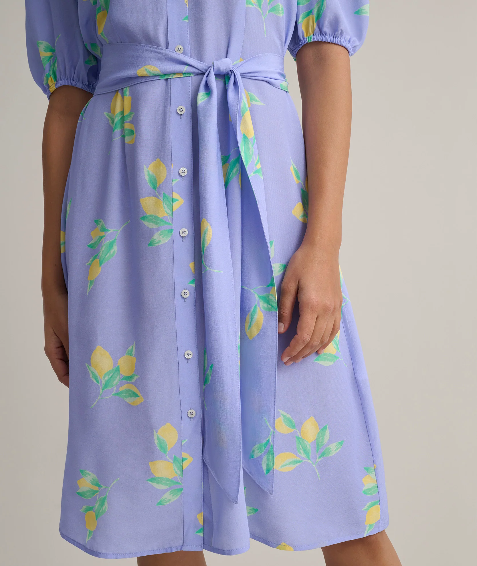Short-Sleeve Lemon Print Midi Alix Dress - Image 5
