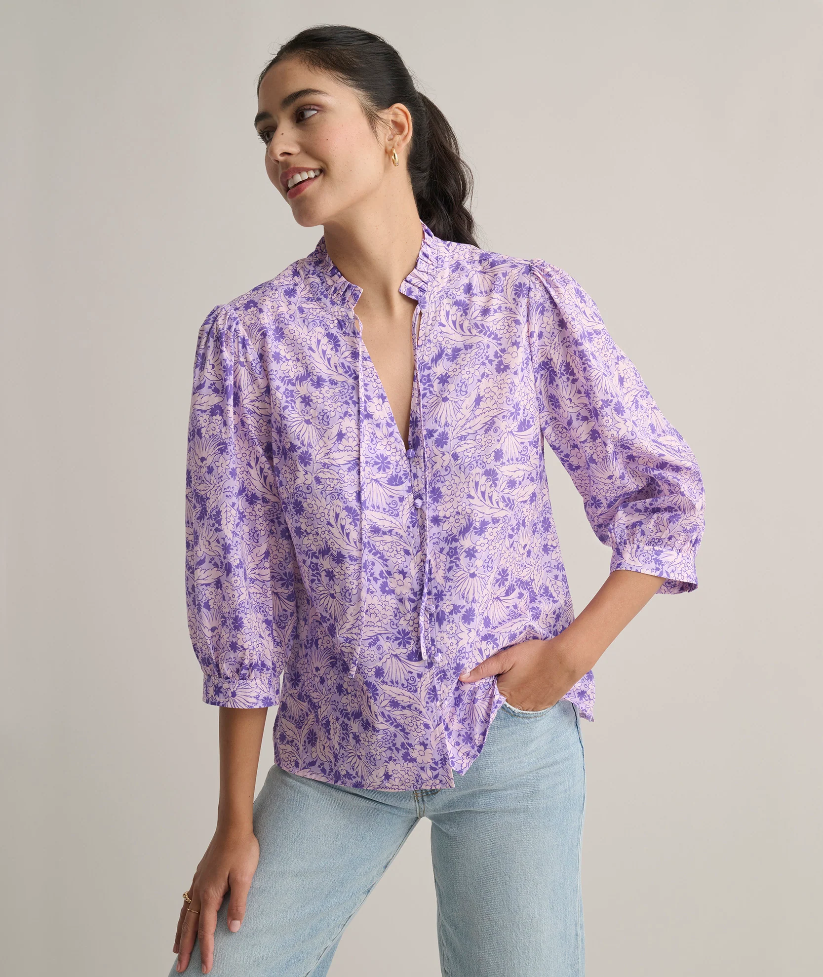 Cotton V-Neck Charlie Shirt - Image 3