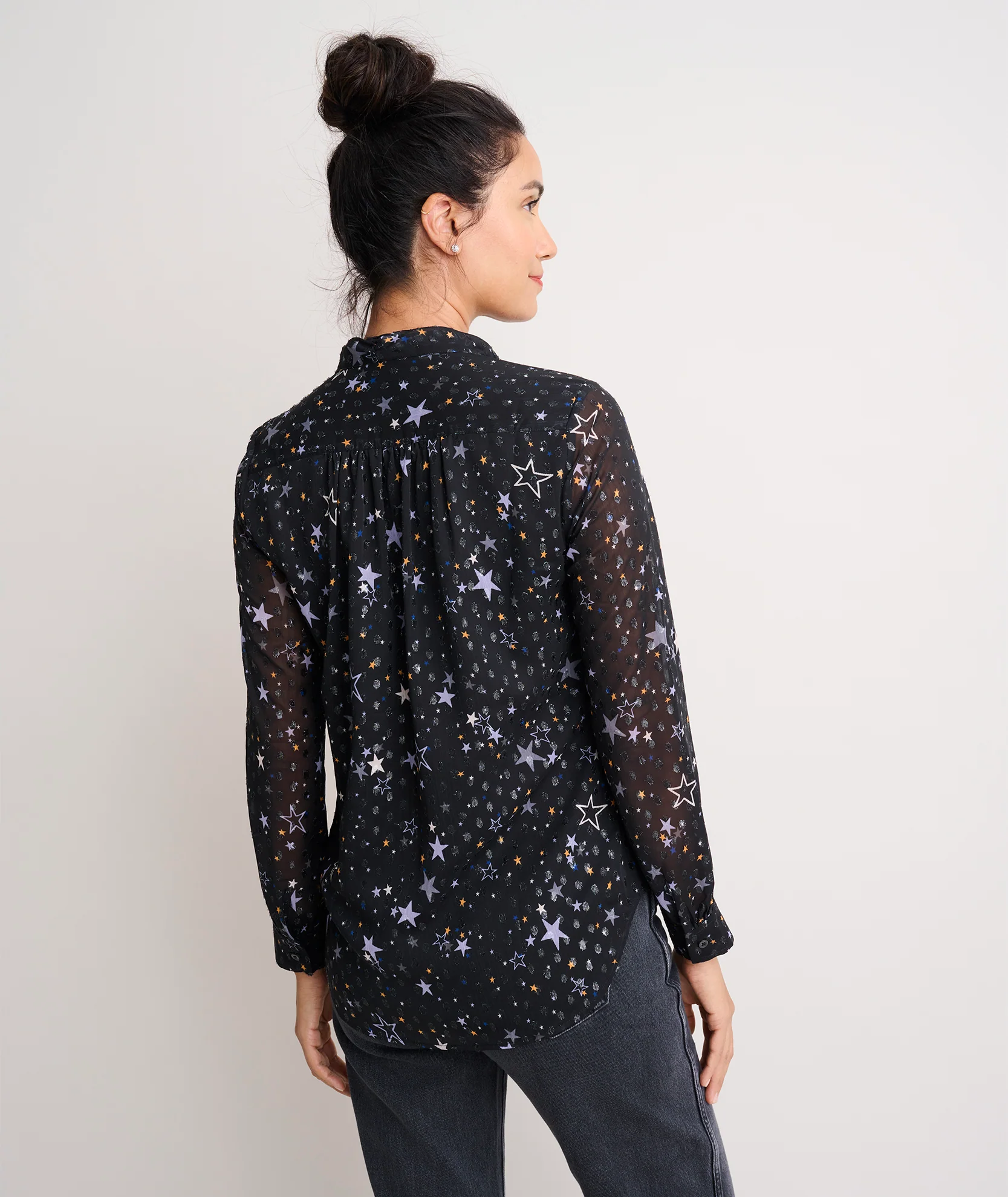 Star Print Tie-Neck Colette Shirt - Image 4