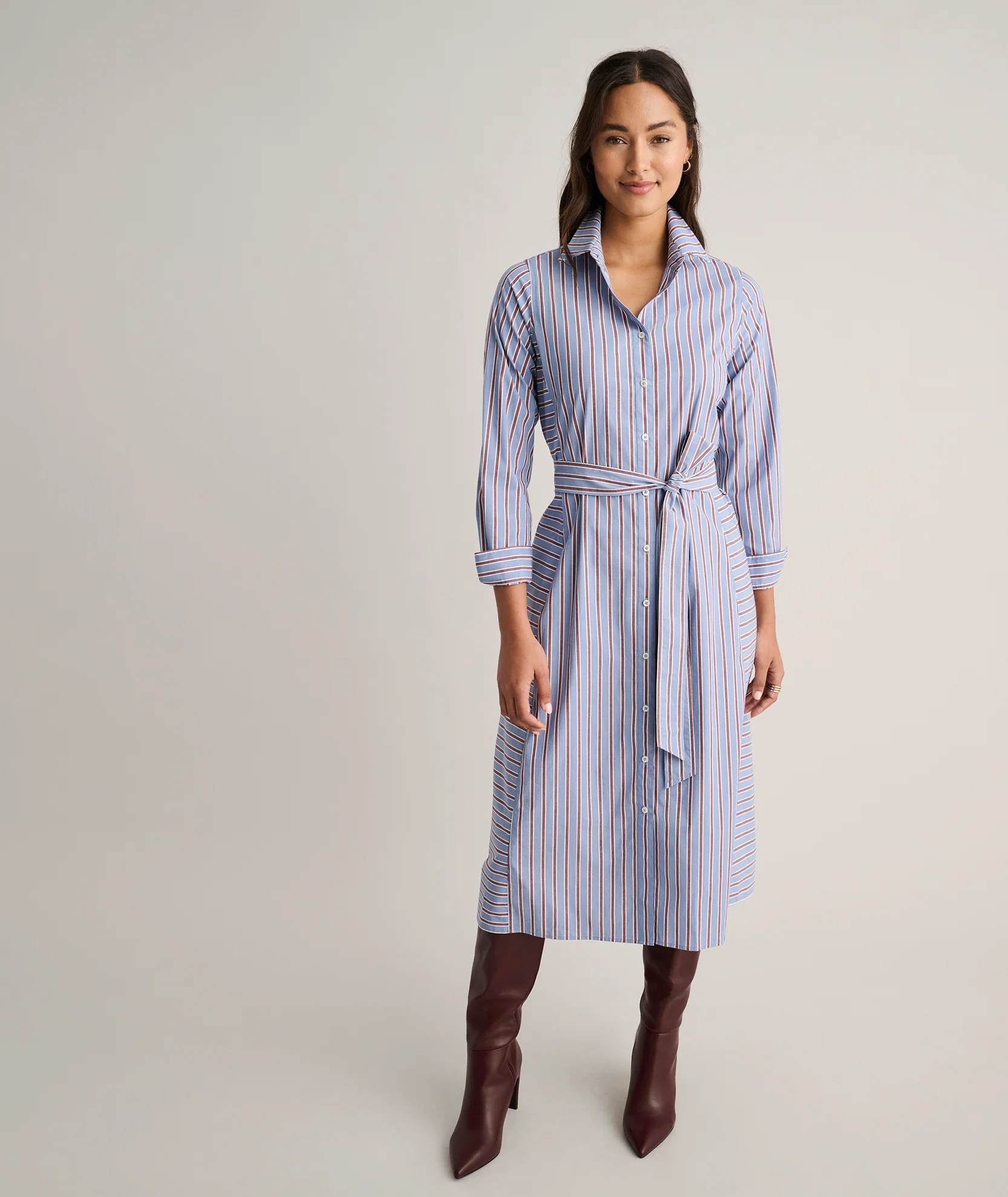 Stretch Cotton Striped Tess Shirt Dress - Image 3