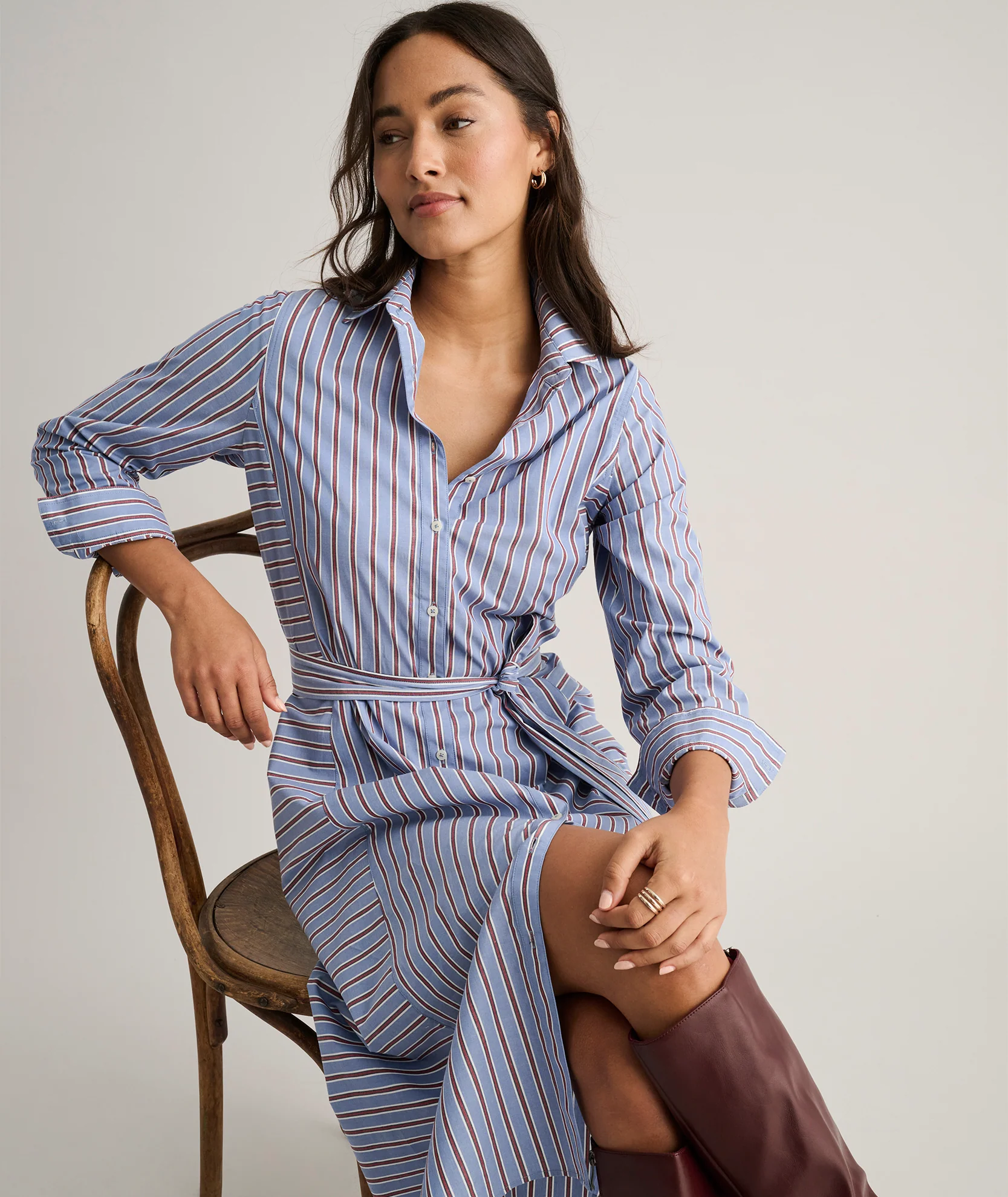 Stretch Cotton Striped Tess Shirt Dress - Image 6